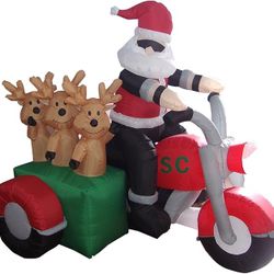 5 Foot Tall Christmas Inflatable Santa Claus and Three Reindeer on Motorcycle Outdoor Indoor Decoration Lights Decor Outdoor Indoor Holiday Bike