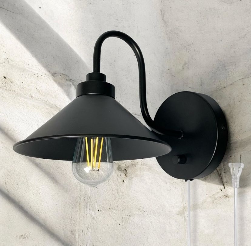 Industrial Wall Sconce Light, Plug-in Farmhouse Wall Light Fixture, E26 Gooseneck Wall Sconce