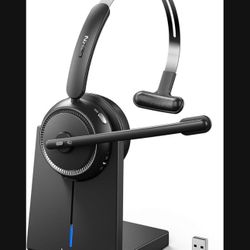LEVN Wireless Headset with Microphone, Bluetooth Headset with Noise Canceling Mic & Mute Button, 65 Hrs Wireless Headset for Work with Charging Base, 