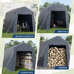6x8 Ft Outdoor Storage Shelter, Waterproof Portable Storage Shed with Roll-up Zipper Door and Ventilated Windows ,Gray