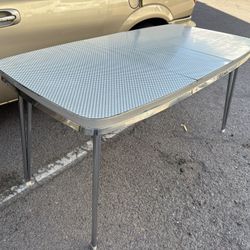 1950s Formica Table Gingham Pattern Chrome Trim & Legs 