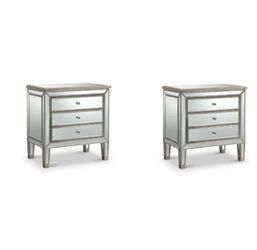 Mirrored 3-Drawer Nightstand Set of 2