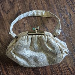 Vintage FRILO  Gold Brocade Evening Handbag W/ Kiss-lock Closure (1950's)