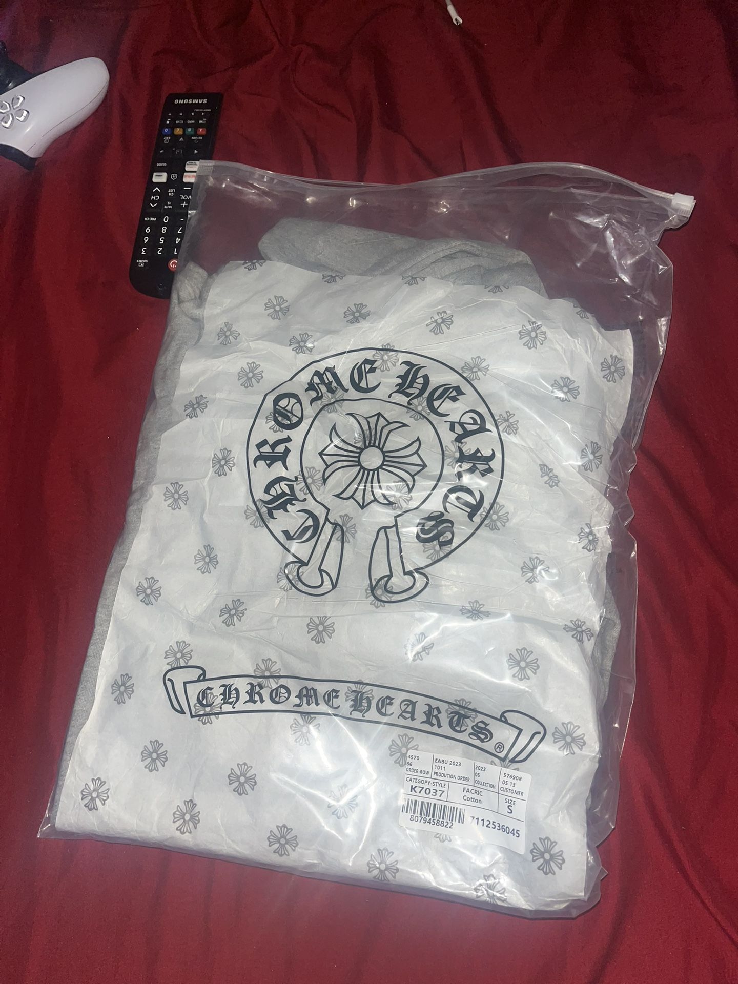 Grey Chrome Hearts pull over hoodie