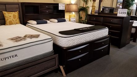 Brand new dark cherry or black standard king captain bedframe with drawers (78.7" W x 92.8" D x 55.7" H)