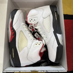 Jordan 5 Fire Red Silver Tongue 