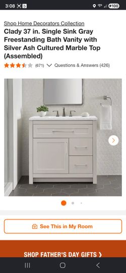 NEW-Clady 37 in. Single Sink Gray Freestanding Bath Vanity