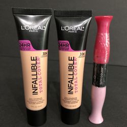 Bundle 3 L'Oreal Infallible Total Cover Full Coverage Feel 24hr Foundation #304