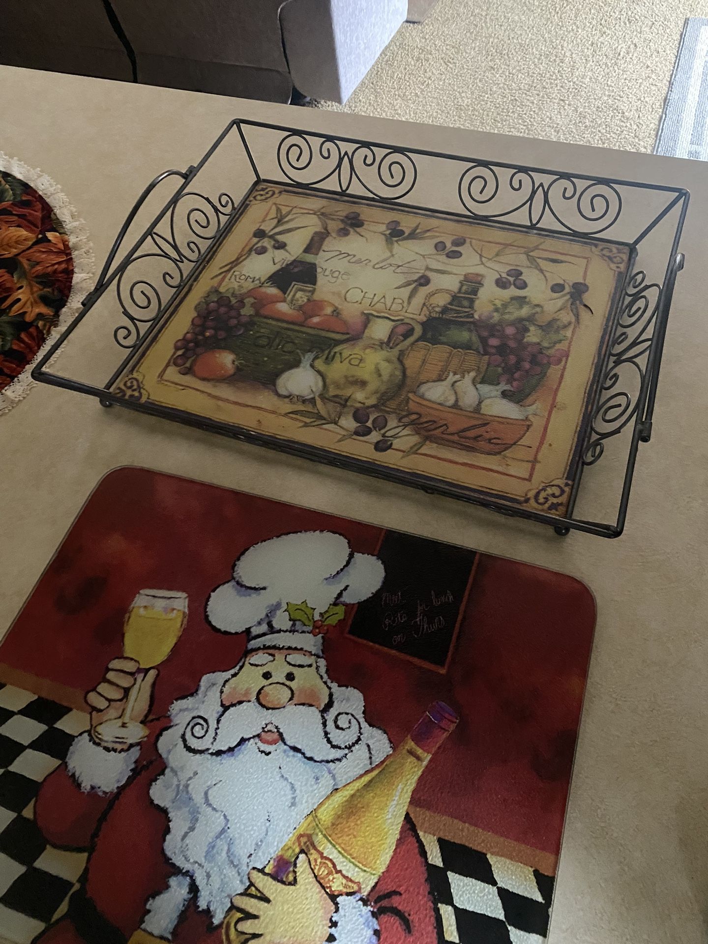 Glass Cutting Board & Metal Tray
