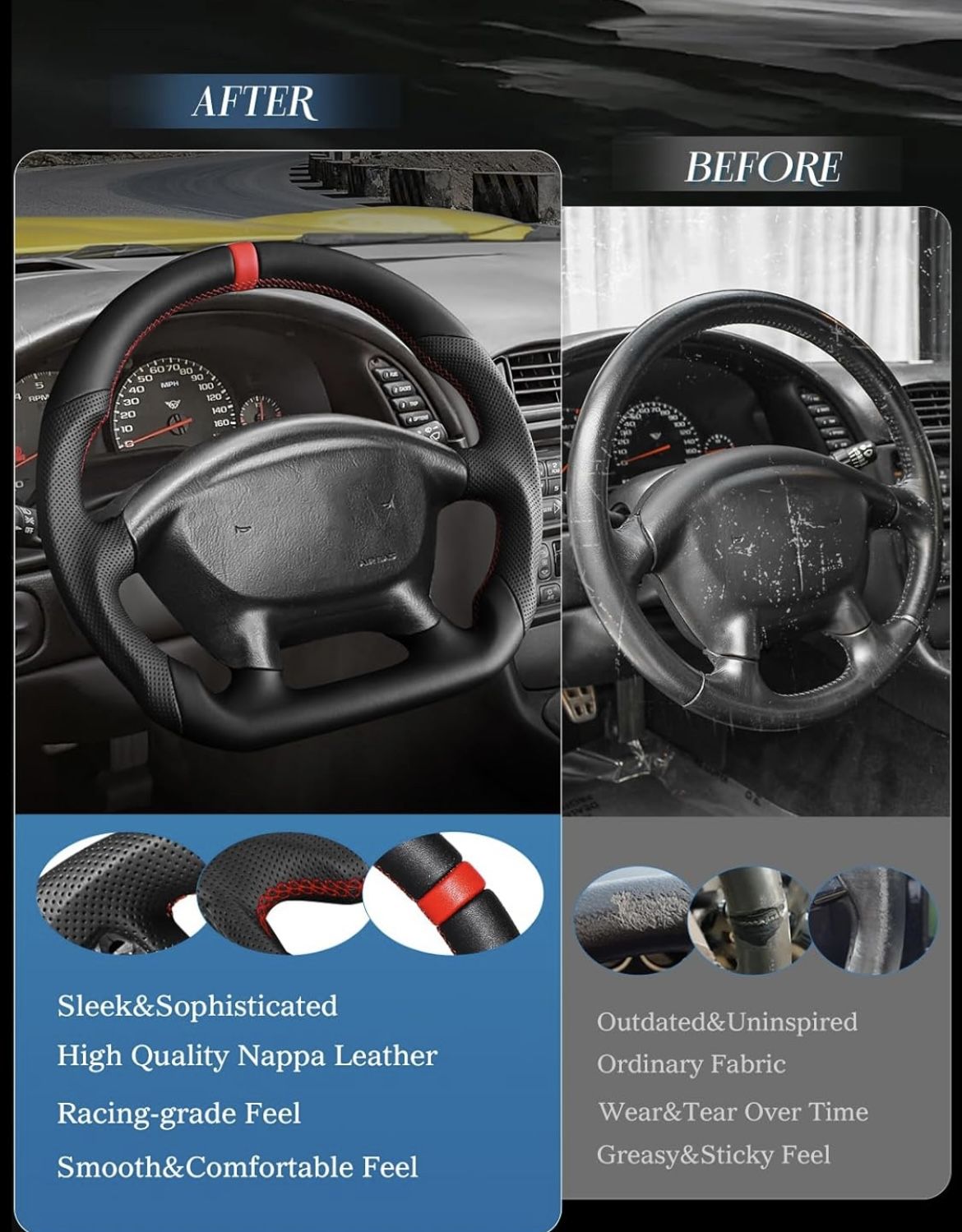 Chevy Corvette C5 1(contact info removed) Leather D-shaped Flat-bottom Hand-Stitched Steering Wheel