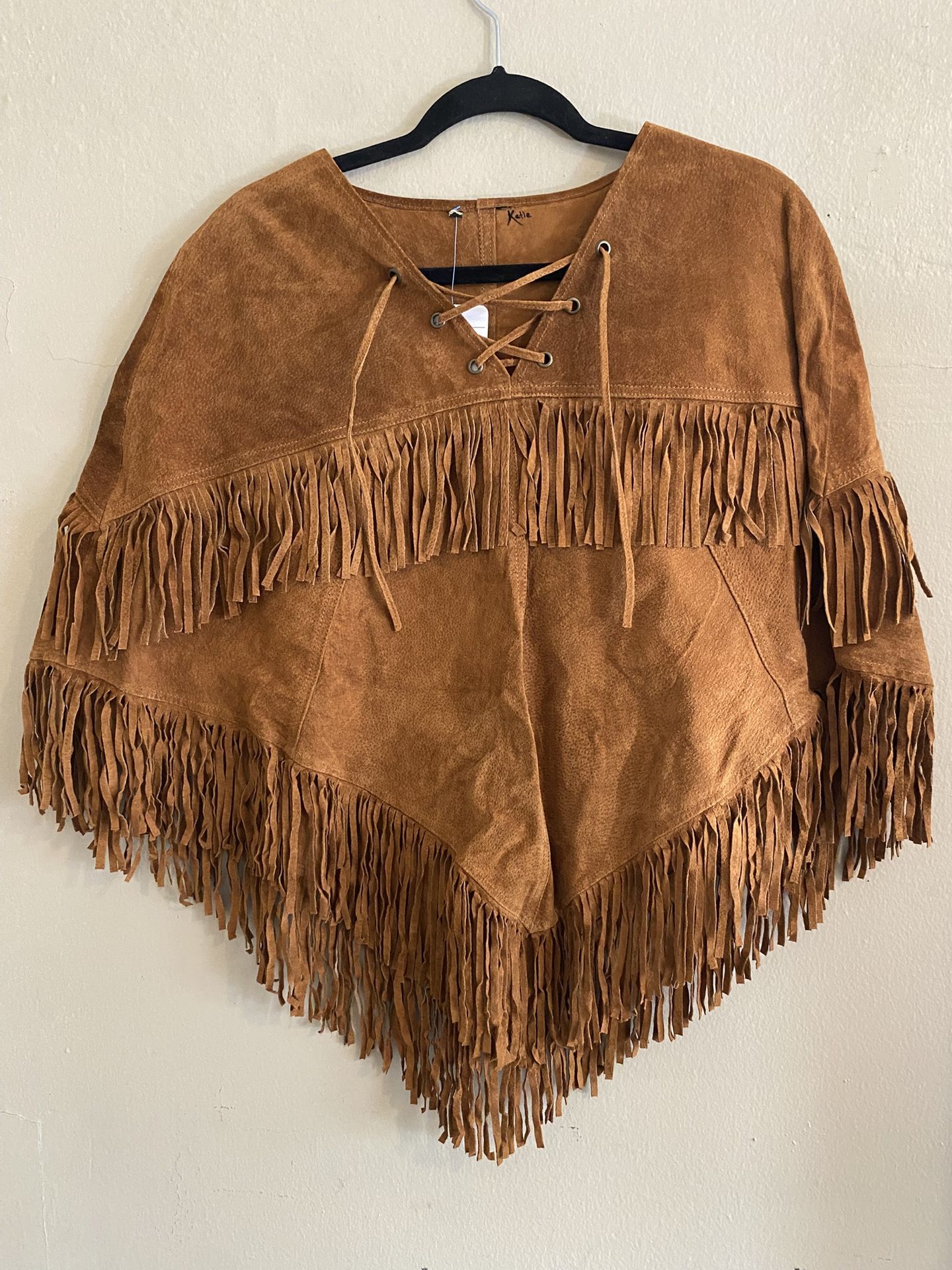 Brown Suede Fringe Poncho