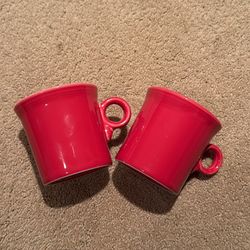 Pair of Scarlet Red Fiesta Ware Ring Handled Mugs