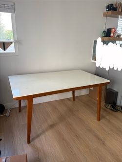 Mid century modern white walnut dining table