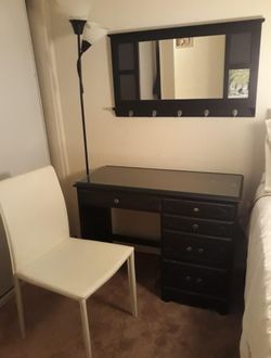 Chair, Desk, Mirror. Lamp