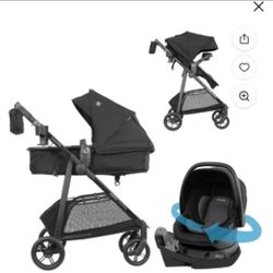 Evenflo Omni Ultra Travel System with Revolve180 LiteMax NXT Rotating Preemie and Infant Car Seat (Caviar Black