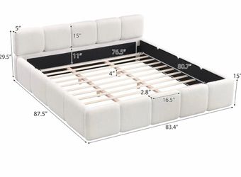 White Boucle Bubble Upholstered Platform Bed Frame