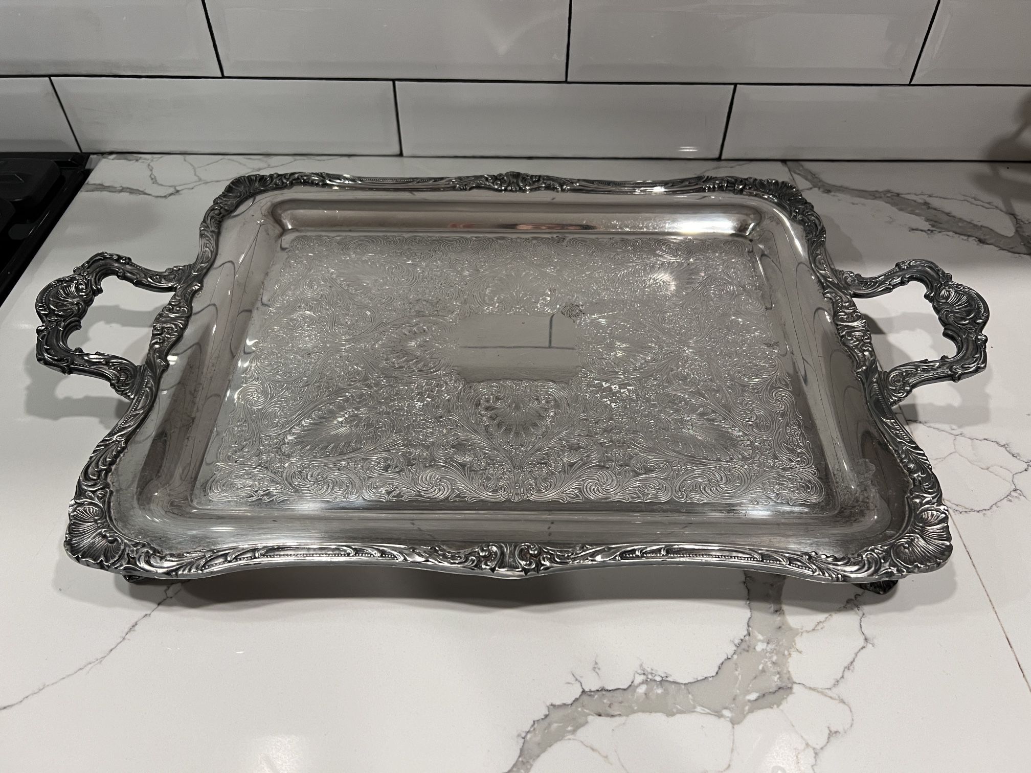 Antique Wm Rogers 290 Silver Plated Serving Tray 23" X 14” with handles