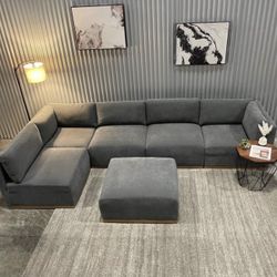Henredon Murphy Gray Fabric Modular Sectional with Ottoman – Like New