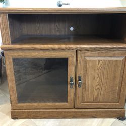 Beautiful TV Oak Stand And Cabinet with Glass Door
