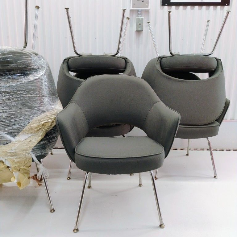 Set of 8 Eero Saarinen for Knoll Executive Armchair Gray Fabric