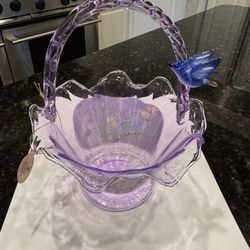Blue Jay Melody Handblown Glass Basket