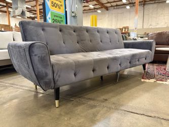 Modern Slate Plush Tufted Sleeper Sofa