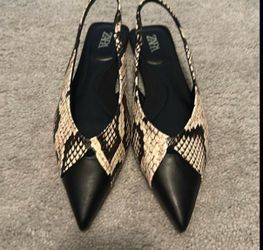 New Zara Snakeskin Pointed-Toe Slingback Flats – Size 7