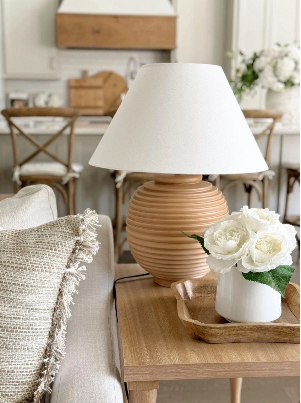 My Texas House 22" Natural finish with ribbed texture Table Lamps White Empire