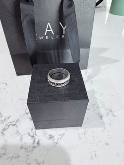 Men’s Silver Ring with Black Stone Detail