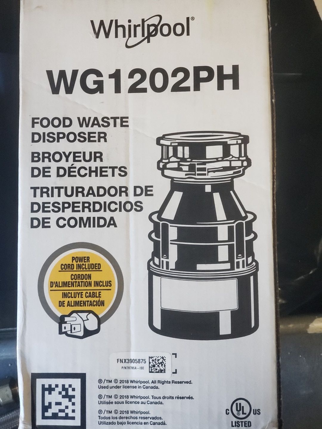 Whirlpool 1/2 HP continuous garbage disposal(New)