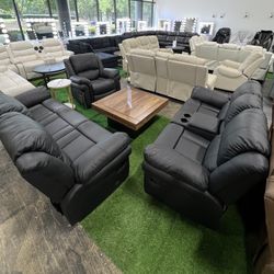 Black Recliner Living Room 3Pcs Set / Juego De 3 Piezas Para La Sala De Estar Reclinable Negra