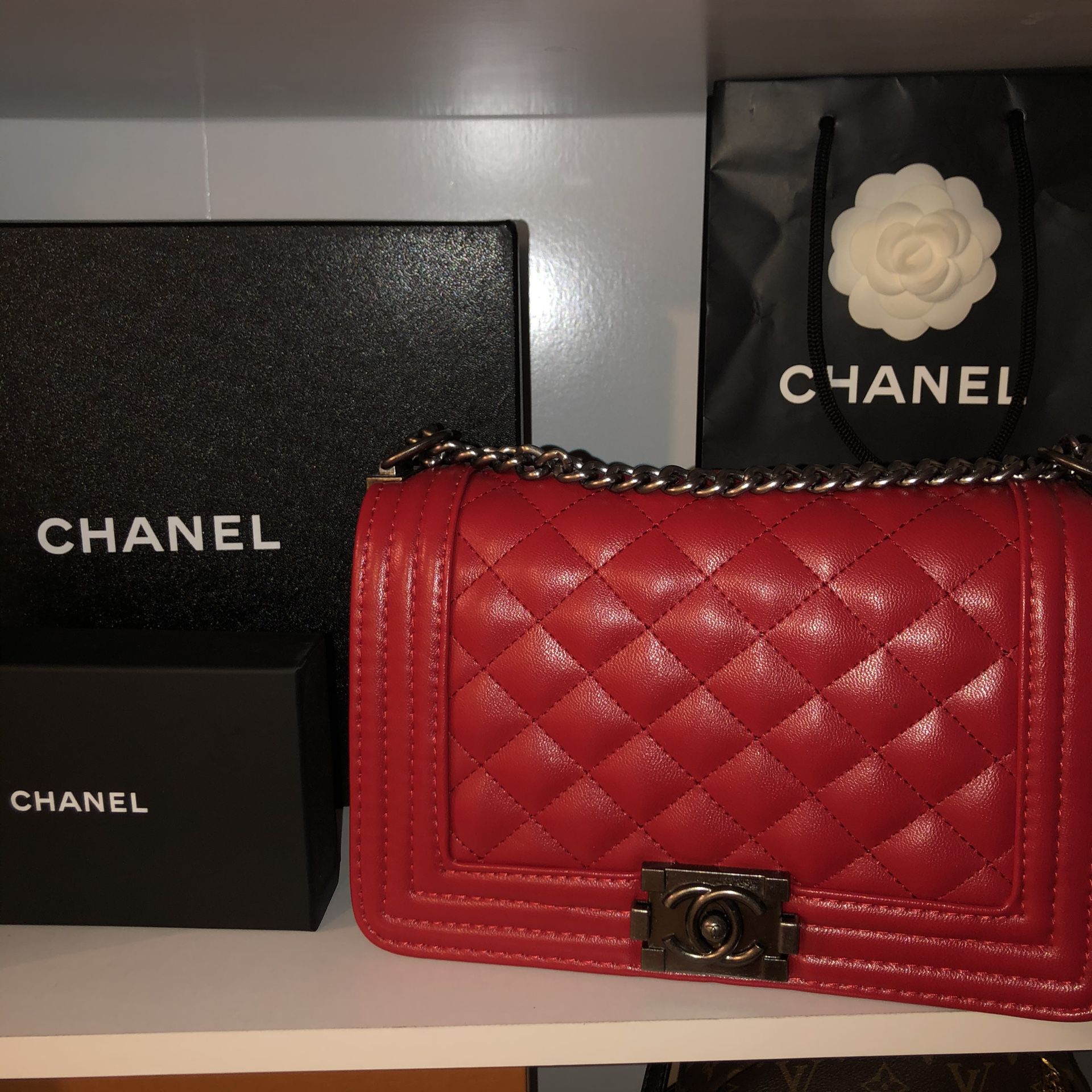 Red Chanel Boy Bag