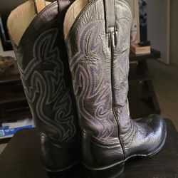 COWTOWN LEATHER BLACK BOOTS 10-1/2W