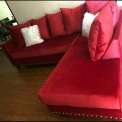 Cindy Red Velvet Reversible Sectional ⭐ Couch 899