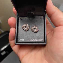Macy’s Sterling Silver 1/10 CTW Knot Bridge Diamond Stud Earrings 