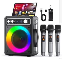 Karaoke Machine with three mics and led lights. Great for parties events weddings and more