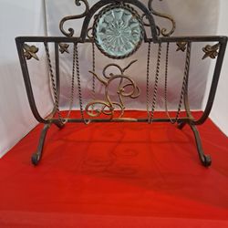 Palma Brava Metal Magazine Rack with Glass Accents