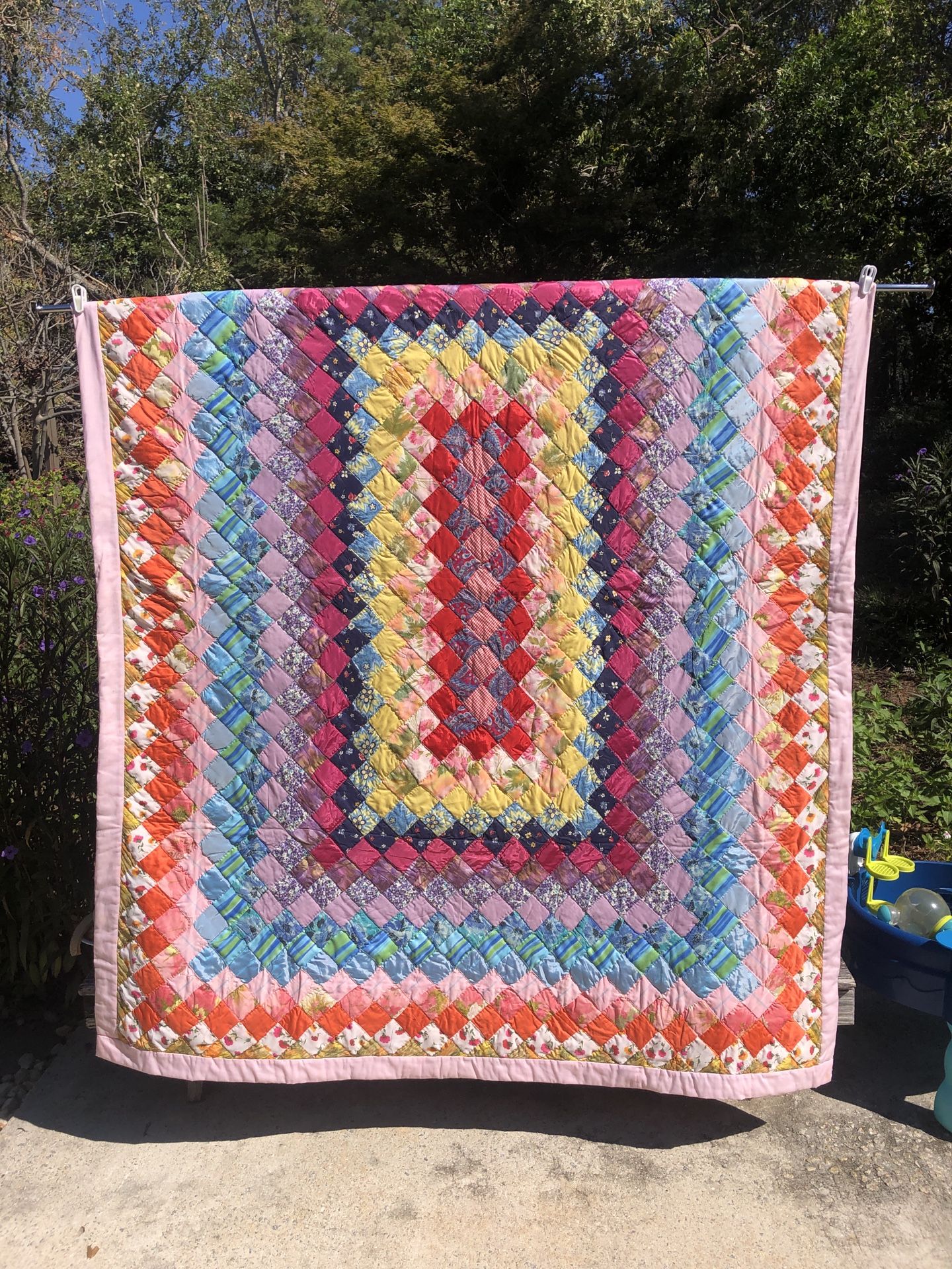90x68” ANTIQUE 1930s Postage Stamp Quilt - Excellent Condition - All Hand Stitched