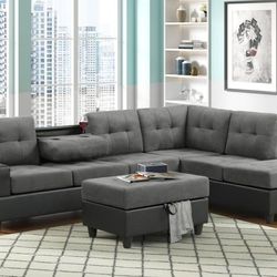 New Grey Reversible Sectional And Ottoman