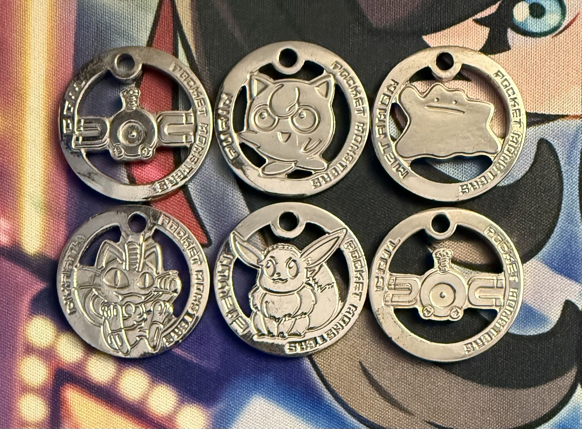 Pokemon Eevee Ditto Meowth Magneton Jiggly Metal Keychains Japan Nintendo (6pcs)