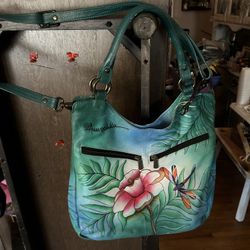 BEAUTIFUL ANUSCHKA LARGE LEATHER HANDBAG/MATCHING COIN PURSE