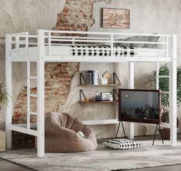 Metal loft bed, dual ladders