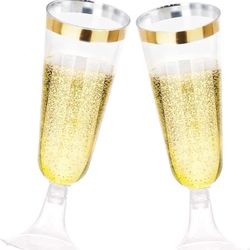 NOCCUR 60 Pack Plastic Champagne Glasses - 5oz Champagne Flutes With Gold Rim -.