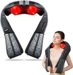 Elomol Neck Shoulder Massager w/ Heat Rechargeable 5D Shiatsu Kneading Deep Tissue Back Leg Pain Relief for Men & Women