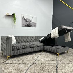 Tuffed Grey Sectional Couch - Free Delivery