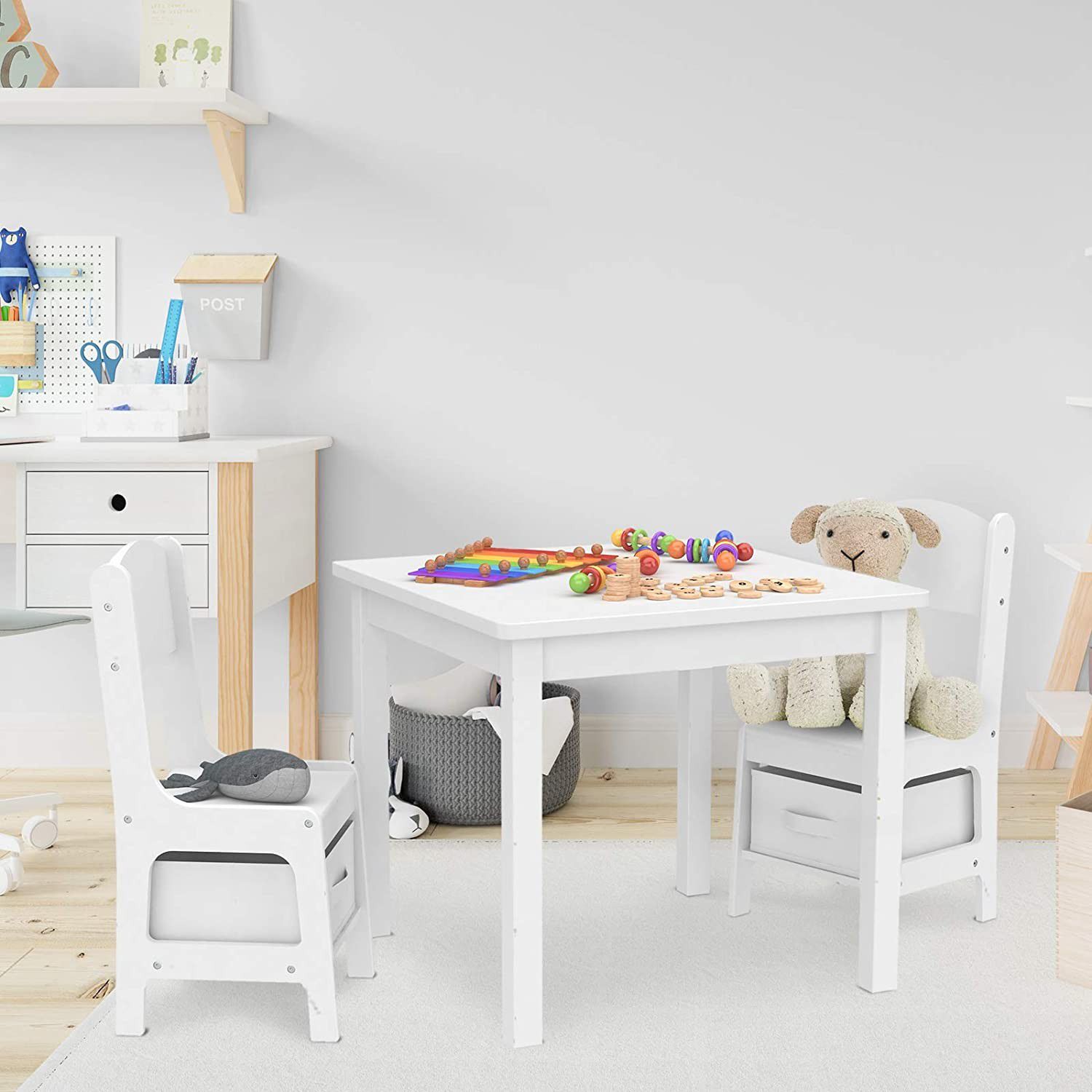 Kids Table and Chair Set with 2 Storage Boxes