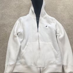 Like New Nautica White Full Zip Sweatshirt With Warm  Blue Sherpa Fleece Inside