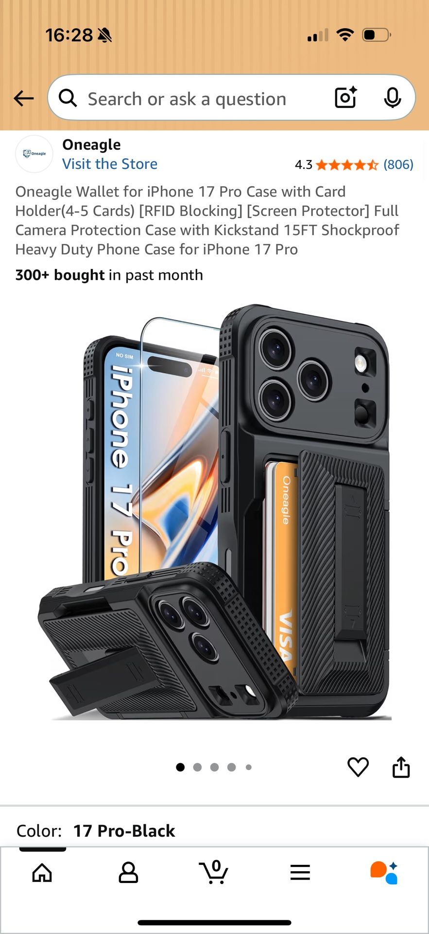 iPhone 17 Pro Case with Card Holder(4-5 Cards) $15