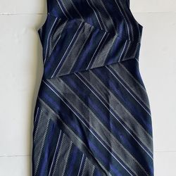 Hugo Boss BOSS Demora  Modern Wool Blend Plaid Blue Sleeveless Dress Size 10