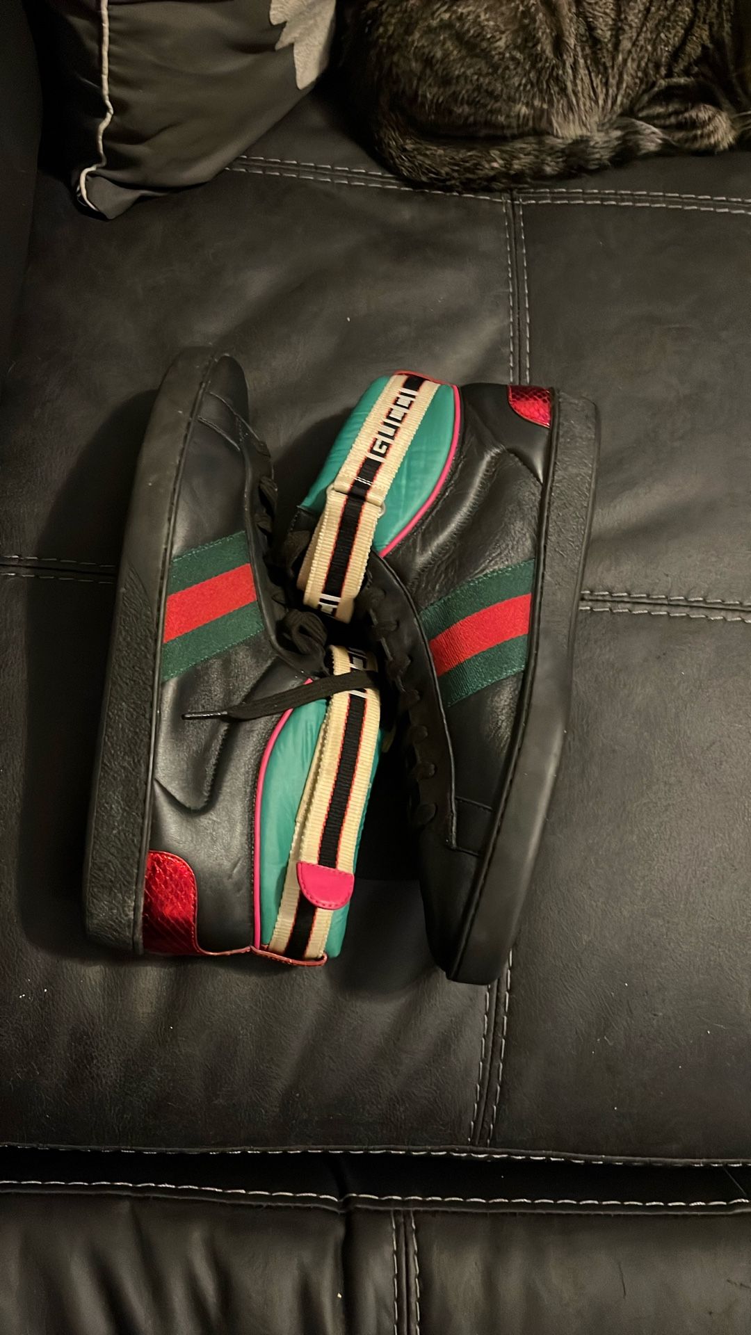 Gucci Black Leather High-top Sneakers.
